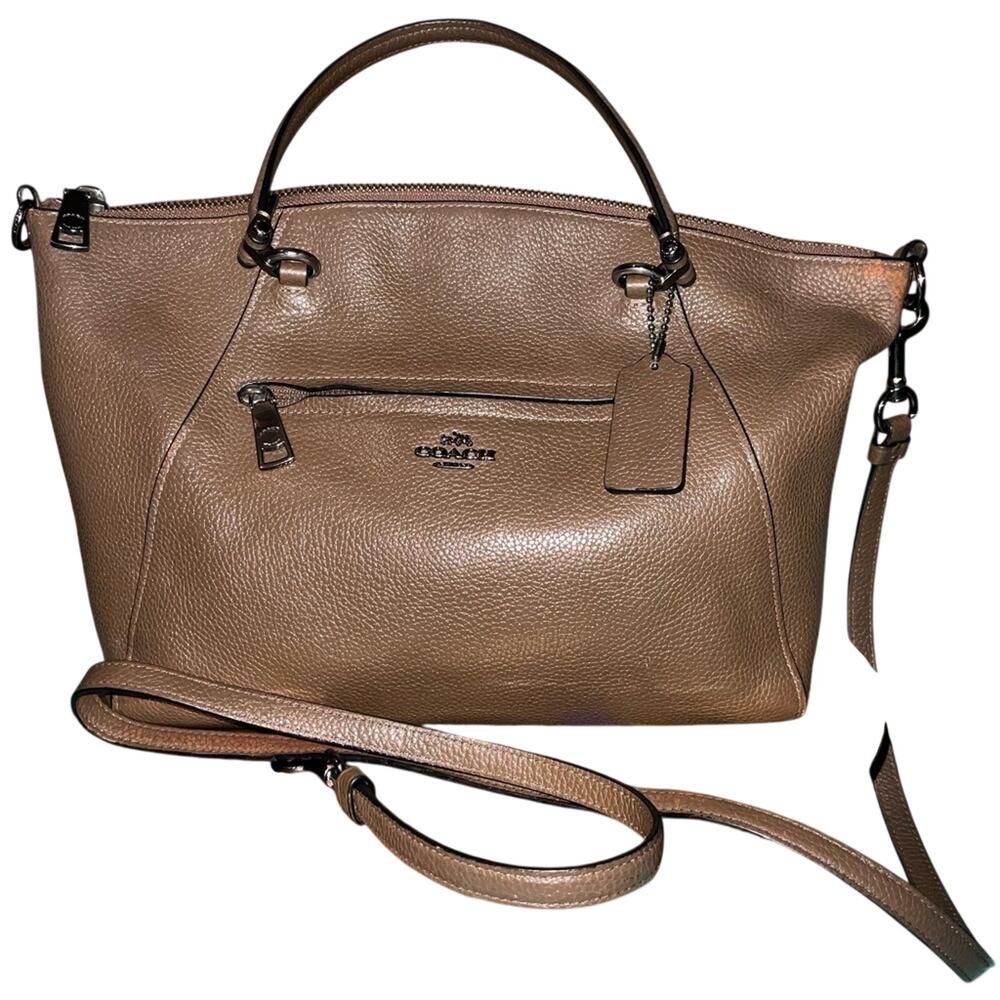 Coach Prairie Satchel Taupe Pebbled Leather Boho Minimalist Bag GUC east west